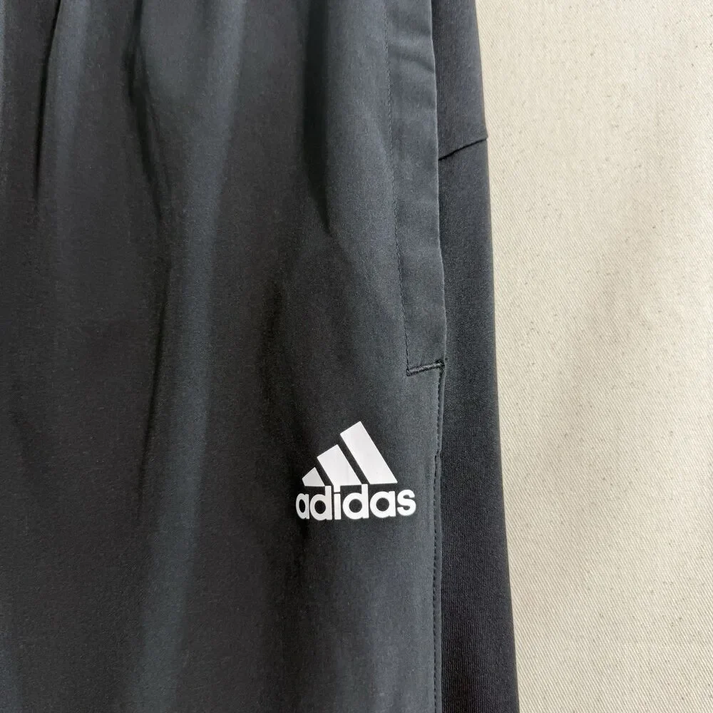 Mens Black Adidas Running Track Pants Athletic Training Wear Polyester Size M